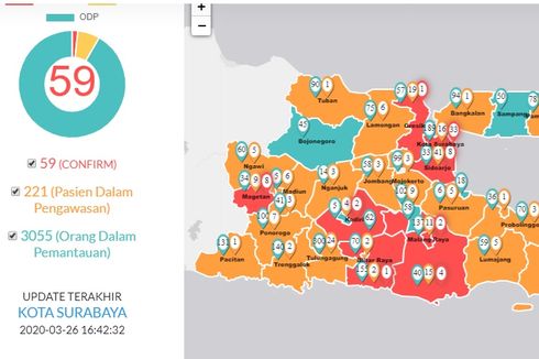 UPDATE: 59 Pasien Positif Covid-19 di Jatim, Gresik dan Kabupaten Kediri Memerah, 4 Daerah Masih Hijau