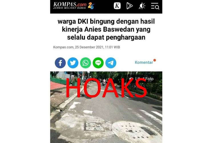 Tangkapan layar unggahan Facebook tentang hoaks judul berita Kompas