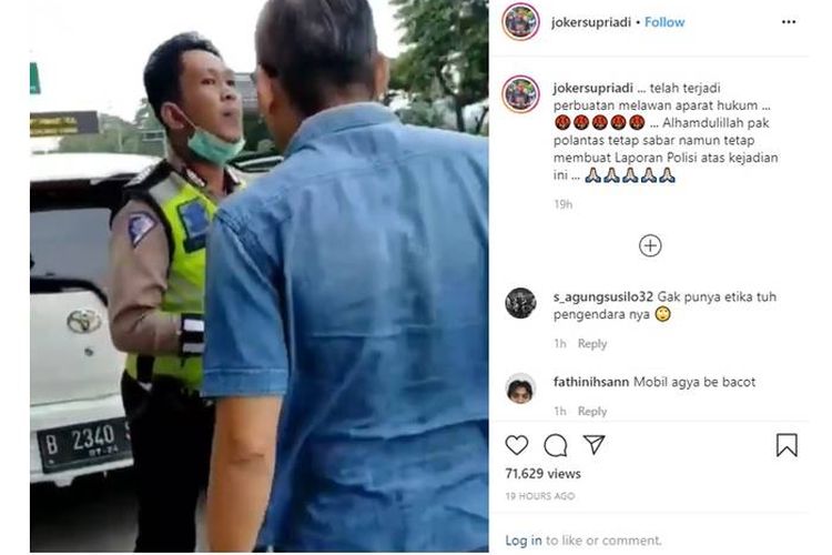 Tangkapan layar unggahan warga tidak mau ditilang polisi di Tol Angke 2 Jakarta Barat.