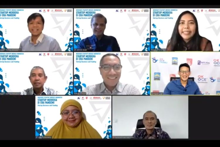 Para narasumber webinar (Kemenristek) secara virtual, Kamis (27/8/2020), salah satunya menghadirkan pembicara kunci Sandiaga Uno.
