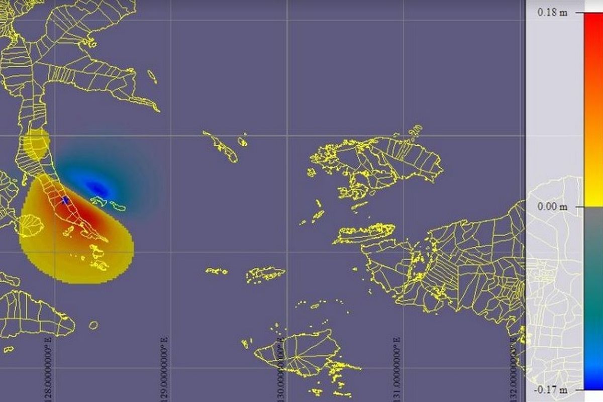 Tsunami lemah terjadi setelah gempa di Labuha, Halmahera Selatan, Maluku Utara pada Minggu (14/7/2019). 