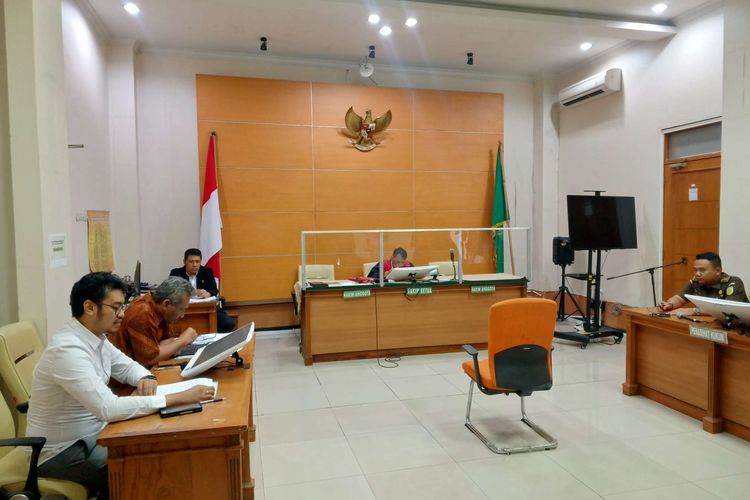 Ruang Sidang 7 Pengadilan Negeri Jakarta Selatan saat praperadilan gugatan penghentian penyidikan kasus BTS 4G yang melibatkan Menteri Pemuda dan Olahraga Dito Ariotedjo, Senin (21/8/2023).