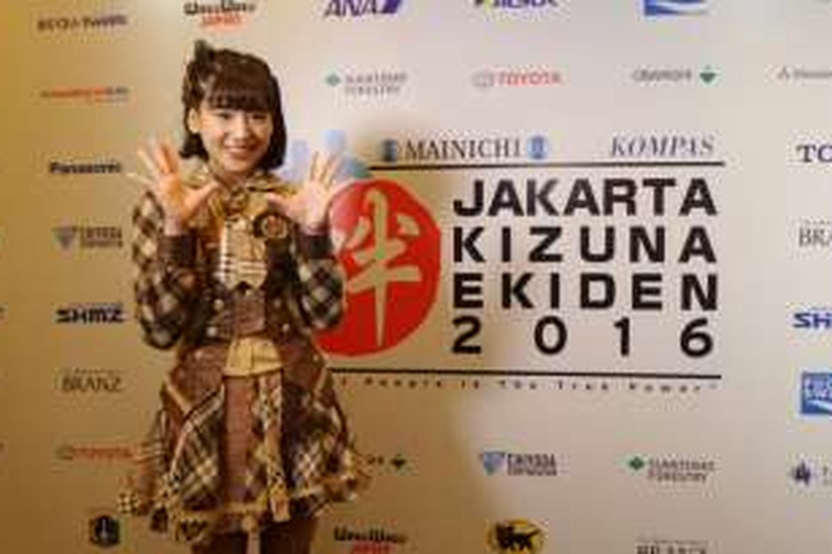 Personel JKT 48, Haruka saat jumpa Pers Jakarta Kizuna Ekiden 2016 di Intercontinental Midplaza Hotel, Senayan, Jakarta Pusat, Sabu (14/5/2016). 