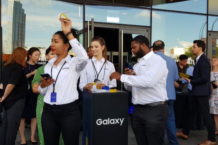 Suasana di lokasi peluncuran Samsung Galaxy Note 9 di New York, Kamis (9/8/2018).
