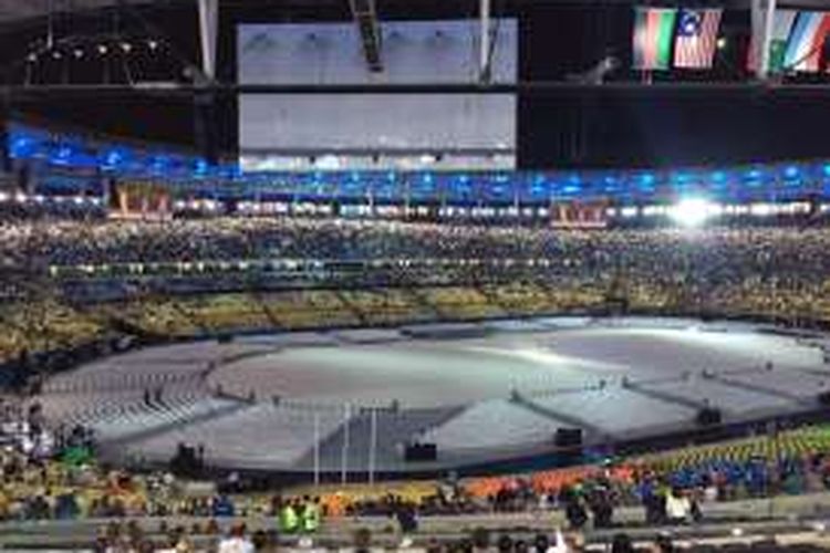 Suasana Stadion Maracana jelang upacara penutupan Olimpiade Rio 2016, Minggu (21/8/2016).