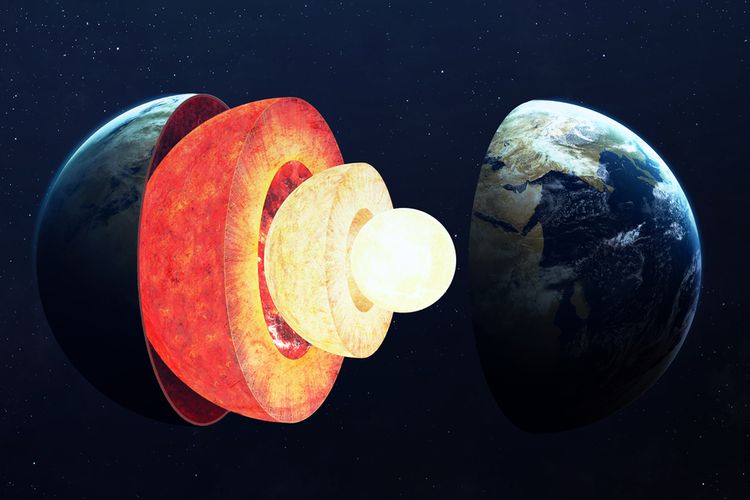 Ilustrasi inti dalam Bumi. Studi baru menemukan perubahan rotasi inti Bumi. Inti Bumi mengubah rotasinya, didasarkan pada analisis data gelombang seismik oleh para peneliti di Peking University, China.