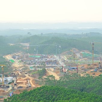Pemandangan pembangunan infrastruktur di kawasan IKN, Kalimantan Timur,  pada Jumat (22/9/2023).