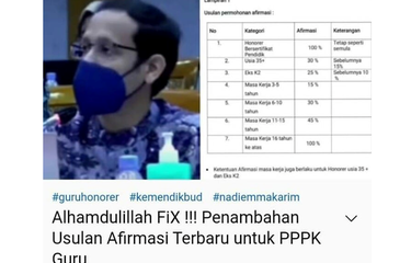 Tangkapan layar unggahan soal penghitungan afirmasi tambahan untuk guru honorer peserta seleksi Pegawai Pemerintah dengan Perjanjian Kerja (PPPK) 2021.