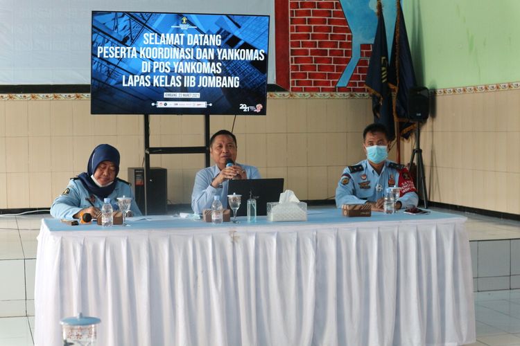 Pertemuan untuk mengklarifikasi kasus dugaan pelanggaran HAM, digelar Kementerian Hukum dan HAM di aula Lapas Kelas IIB Jombang, Jawa Timur, Selasa (23/3/2021).