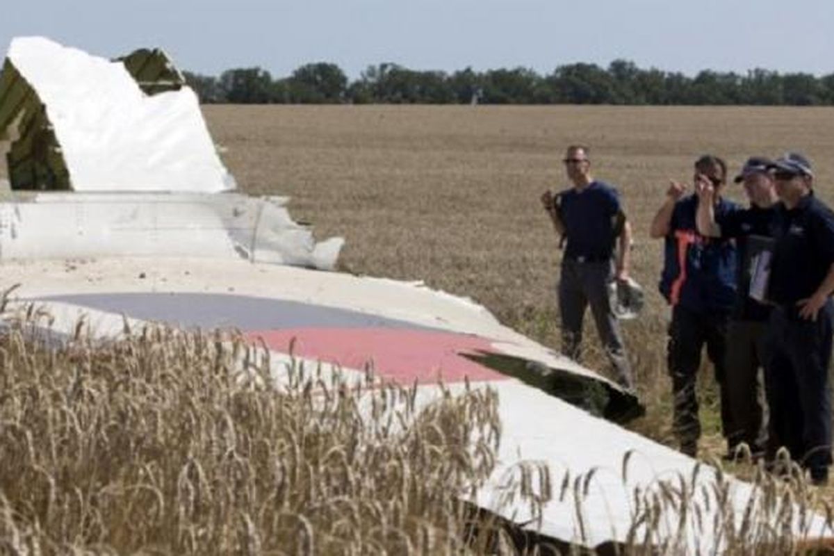 Pesawat Malaysia Airlines MH17 yang jatuh di defat desa Hrabove, Donetsk, Ukraina timur. 