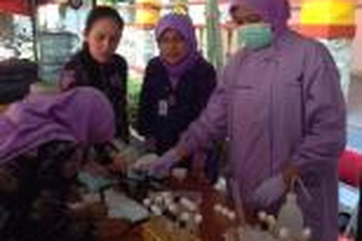 Beberapa petugas BPOM DKI saat menguji sampel makanan yang diduga mengandung bahan berbahaya di Pasar Rakyat Pademangan, Jakarta Utara, Selasa (30/6/2015).