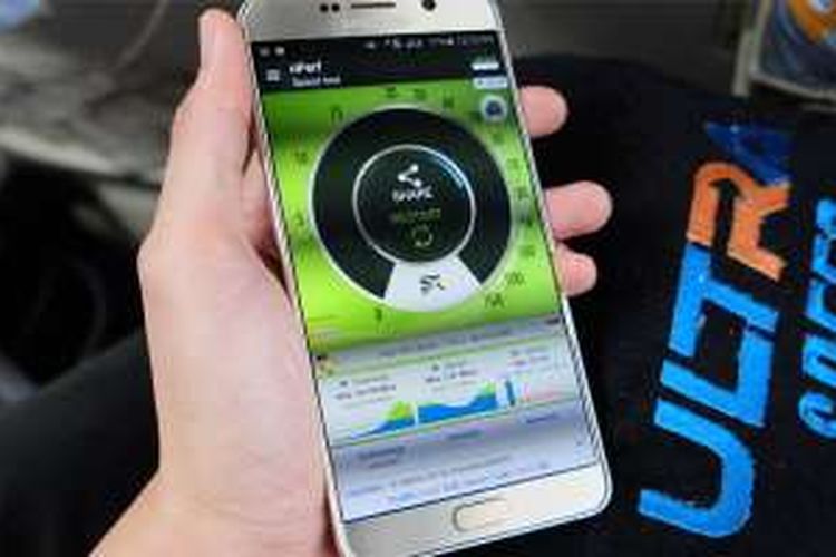 Uji kecepatan Bolt menggunakan aplikasi Nperf di Samsung Galaxy Note 5.