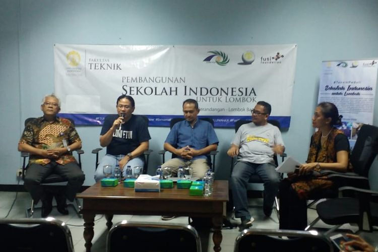 Diskusi pembangunan Sekolah Indonesia di Lombok, Rabu (17/10/2018) di Kampus UI Salemba, Jakarta.