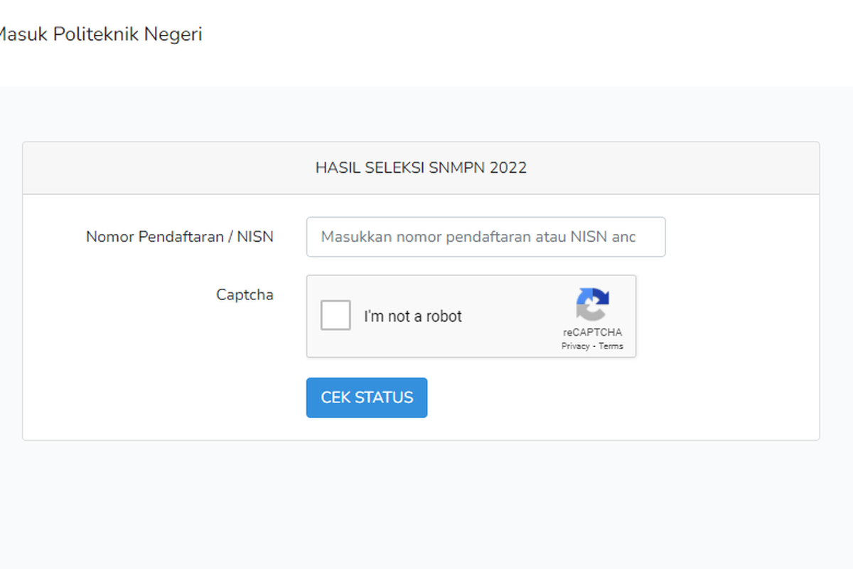 Laman cek pengumuman SNMPN 2022
