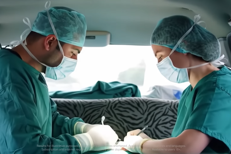 Dua dokter yang sedang melakukan operasi di dalam taksi.