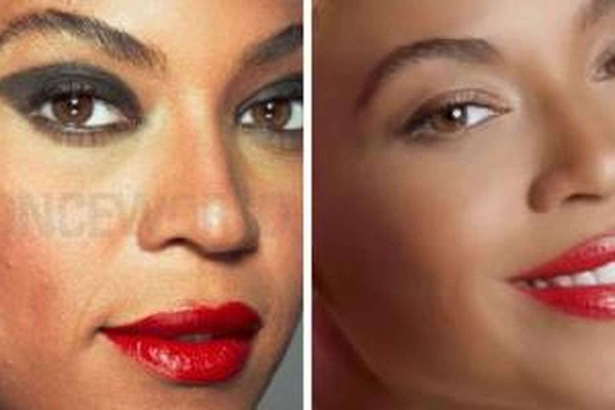 Foto asli Beyonce, dengan efek yang diperbesar membuat publik terkejut dan menimbulkan reaksi yang tak biasa.