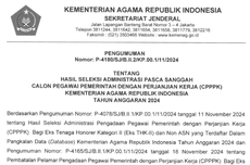 Hasil Administrasi PPPK Kemenag 2024 Pasca Sanggah Dirilis, Ini Link-nya