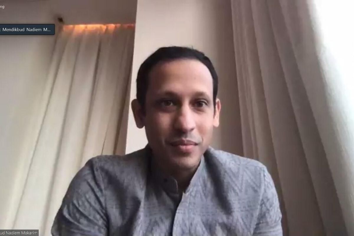 Mendikbud Nadiem Makarim dalam Rapat Kerja secara telekonferensi dengan Komisi X Dewan Perwakilan Rakyat Republik Indonesia (DPR RI), di Jakarta, Rabu (20/5/2020).