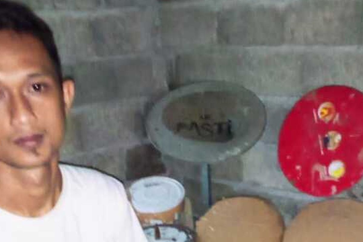 Deden Pramana and his version of a drum kit made out of waste materials.