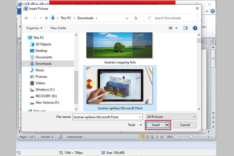 Cara memasukkan gambar di Microsoft Word