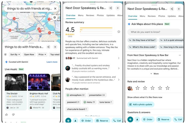 Fitur Gemini di Google Maps bisa cari tempat sesuai dengan deskripsi dan merangkum ulasan pengguna.