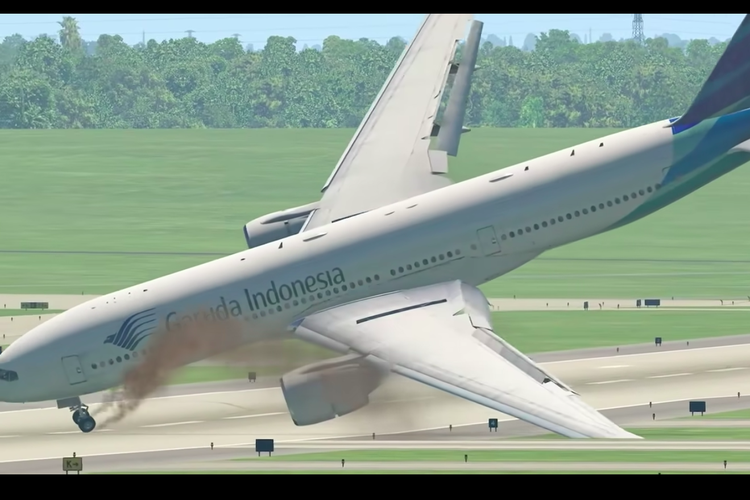 Potongan video Garuda Indonesia crash landing Iran dari game X-Plane 11 dari kanal YouTube Bopbibun.