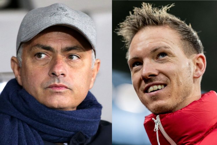 Pelatih Tottenham Hotspur Jose Mourinho (kiri) bakal melakoni pertemuan pertama dengan RB Leipzig yang dijuluki sebagai Baby Mourinho yakni Julian Nagelasmann di babak 16 besar Liga Champions.