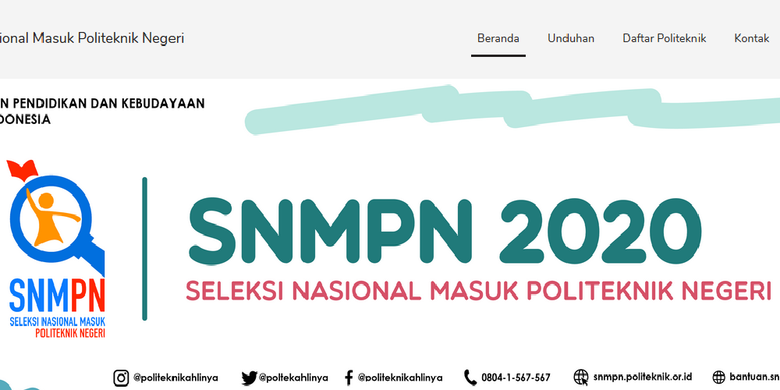 Halaman website SNMPN 2020.