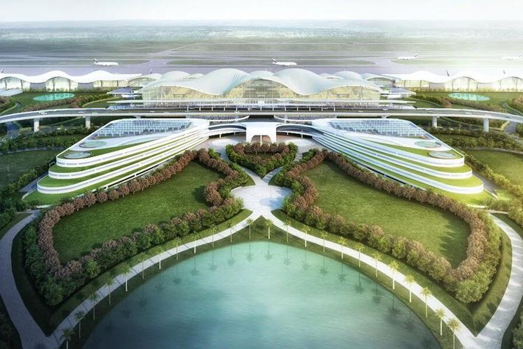 Tampak design perluasan dan pembangunan Bandara Internasional Sultan Hasanuddin Makassar yang tengah dikerjakan.