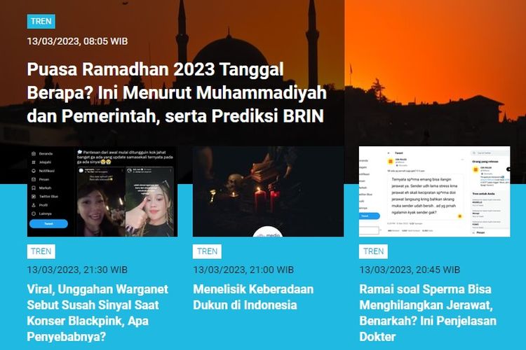 Populer Tren sepanjang Senin (13/3/2023) adalah penetapan awal Ramadhan 2023 dan kebiasaan makan yang baik untuk penderita diabetes.