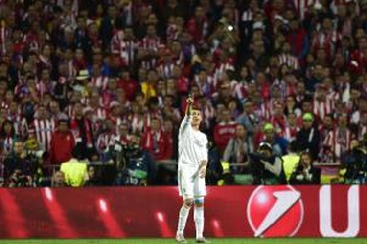 Gelandang Real Madrid, Cristiano Ronaldo, pada final Liga Champions melawan Atletico Madrid, di Estadio da Luz, Lisabon, Sabtu (24/5/2014).