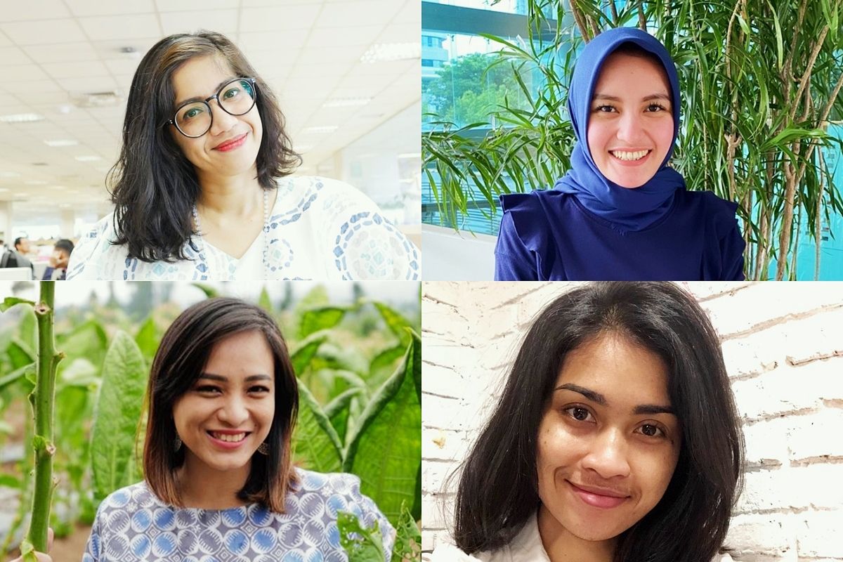 Internal Network Staff Sinar Mas dan Sinar Mas Land Nova Nurli Indra (kanan atas), Marketing Public Relation Specialist PT Smartfren Telecom Maria Claudine (kiri atas), Team Assistant East Ventures (EV) Growth Dwita Anggiaria (kanan bawah), dan Marketing Manager PT Borneo Indobara, Nattasya Azimada (kiri bawah).