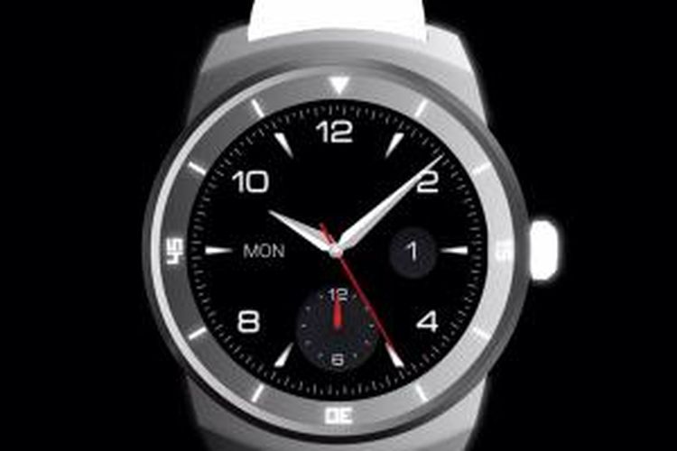 LG G Watch R dengan desain tampilan bundar.