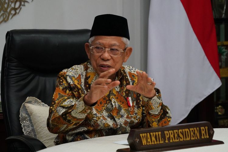 Wakil Presiden Ma'ruf Amin di acara Peringatan Hari Santri Nasional 2021 secara daring, Rabu (20/10/2021).