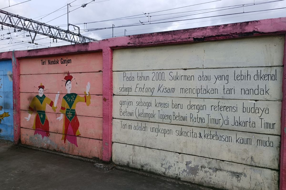 Mural di area tembok luar Stasiun Jatinegara, Jakarta Timur, Senin (16/1/2023).