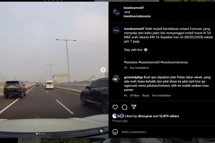 Kecelakaan di tol layang MBZ, Toyota Fortuner menyalip dari bahu jalan dan menabrak Elf