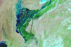 Citra Satelit Tampilkan Sisi Ekstrem Banjir Pakistan, Daratan Berubah Jadi Danau Seluas 100 Km