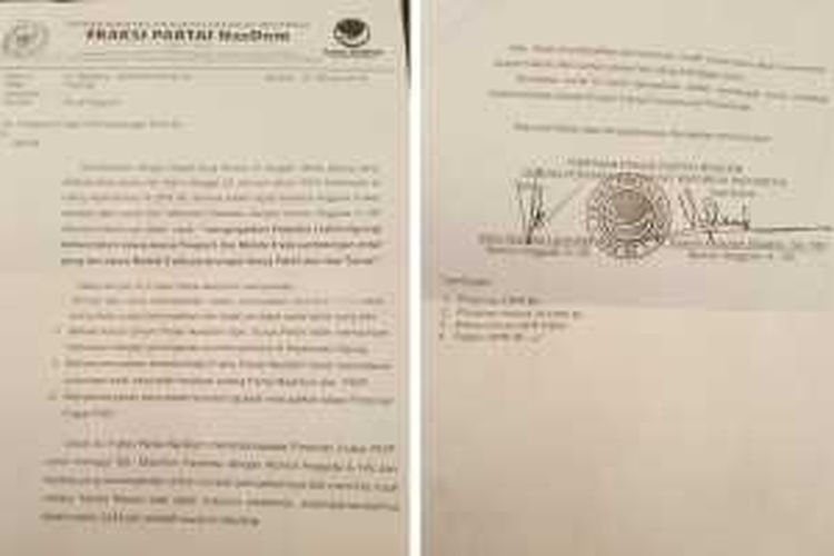 Surat somasi Fraksi Partai Nasdem terhadap pimpinan Fraksi PDI Perjuangan atas sikap anggota F-PDIP Masinton Pasaribu.