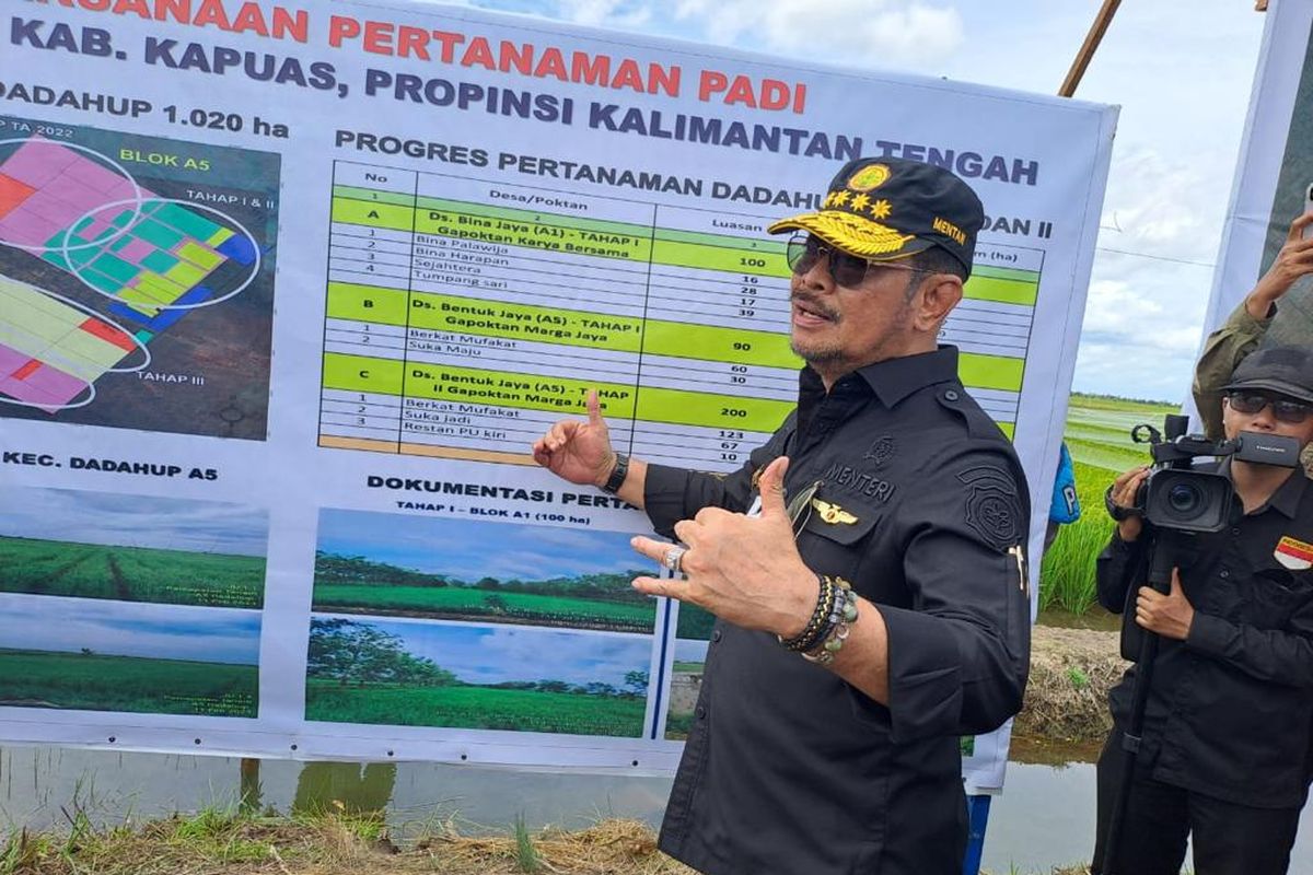 Menteri Pertanian (Mentan) Syahrul Yasin Limpo (SYL) saat meninjau kawasan food estate Kalteng, Kamis (16/2/2023).