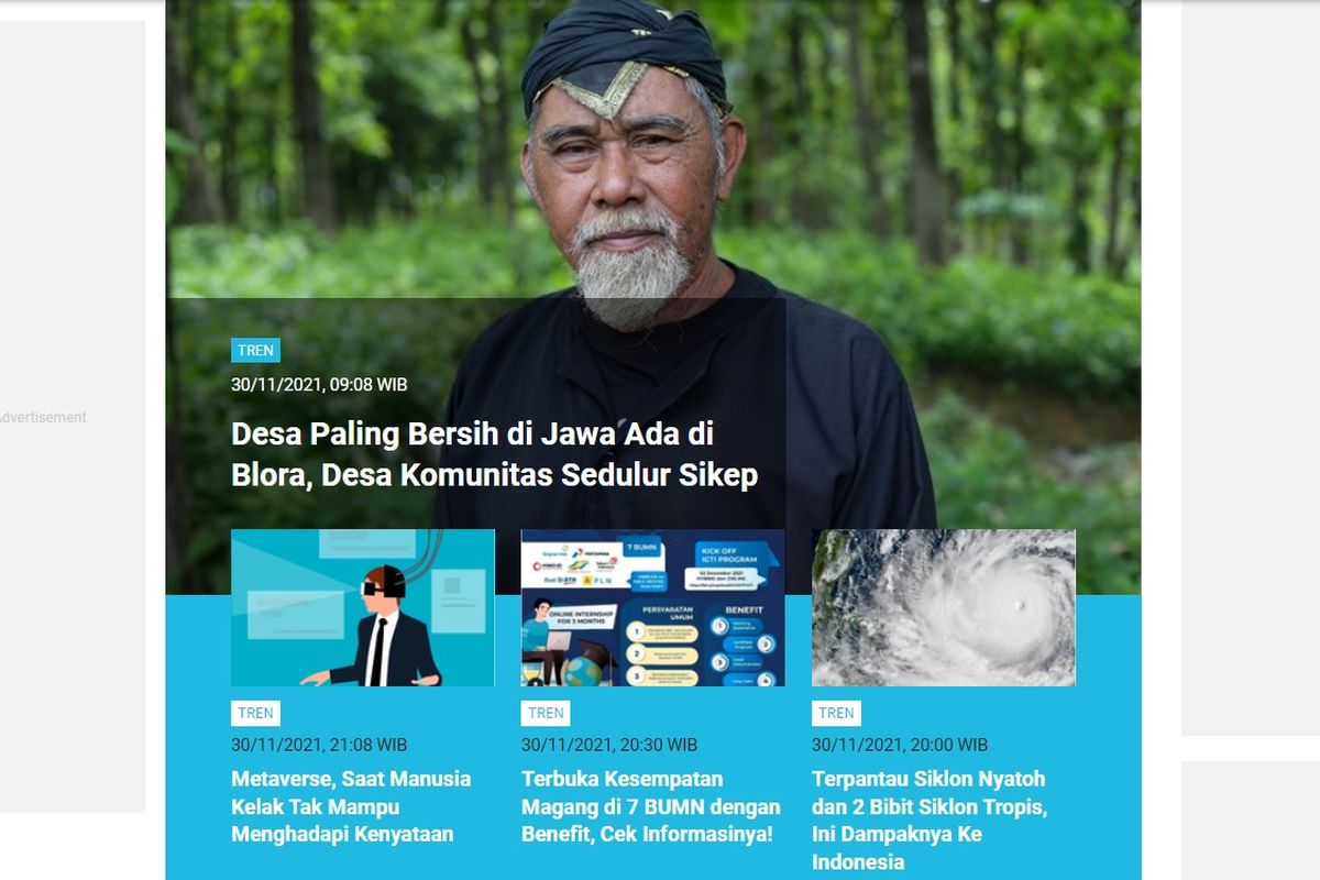 Tangkapan layar berita populer di laman Tren sepanjang Selasa (30/11/2021) hingga Rabu (1/12/2021) pagi.