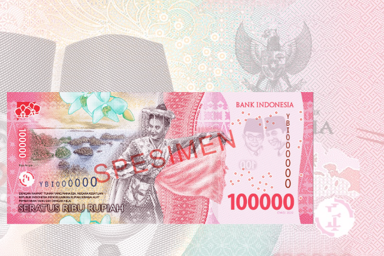 Gambar uang kertas baru emisi 2022 Rp 100.000 bagian belakang.