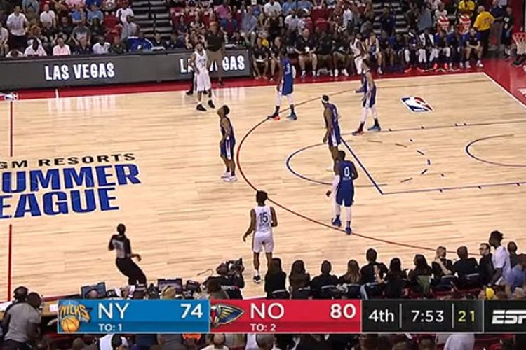  Pertandingan eksibisi musim panas NBA antara New York Knicks dan New Orleans Pelicans di Las Vegas, Jumat (5/6/2019) akibat gempa besar yang terjadi di Kalifornia dan Nevada Barat.