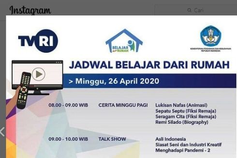 Saksikan Tayangan Belajar dari Rumah di TVRI, Minggu 26 April 2020