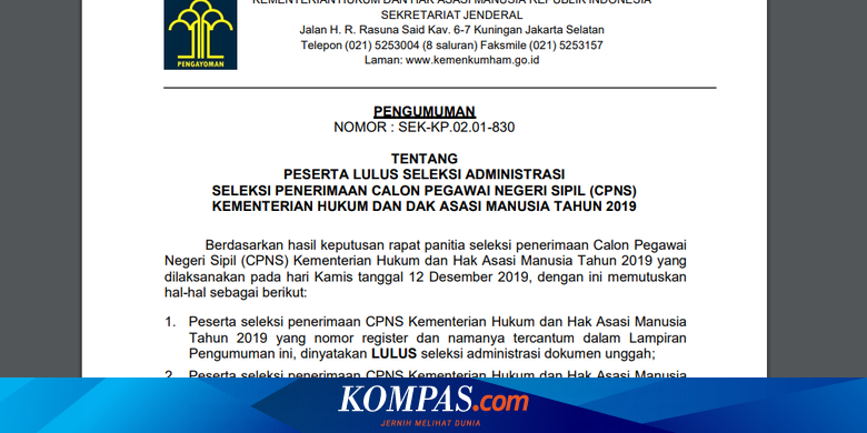 Lolos Seleksi Administrasi Pelamar Cpns Kemenkumham Yang Lulusan Slta Wajib Verifikasi Halaman All Kompas Com