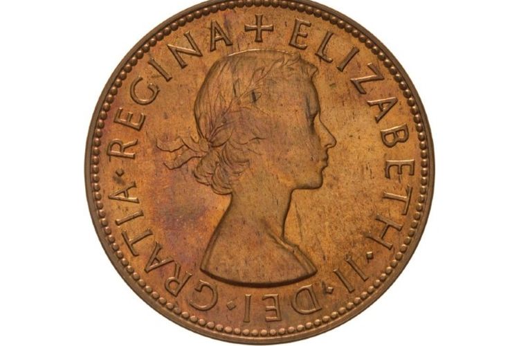 Desain pertama untuk koin bergambar Ratu Elizabeth di tahun 1952.