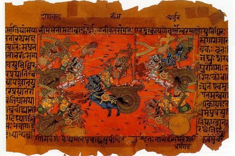 Ilustrasi perang Kurukshetra dalam epos Mahabharata
