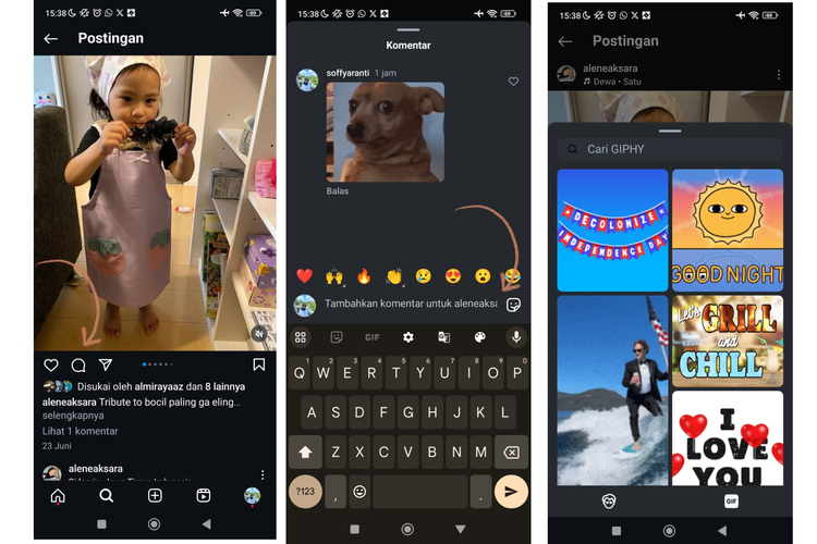 Ilustrasi cara tambahkan komentar GIF di Instagram