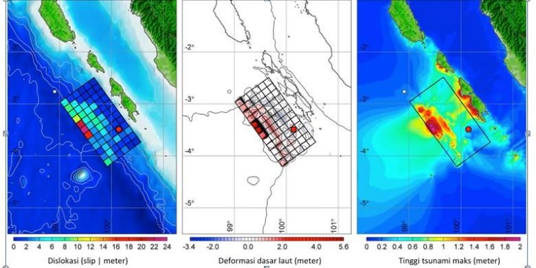 Distribusi dislokasi, deformasi, penjalaran tsunami dan tinggi tsunami maksimum akibat gempa Mentawai 2010 