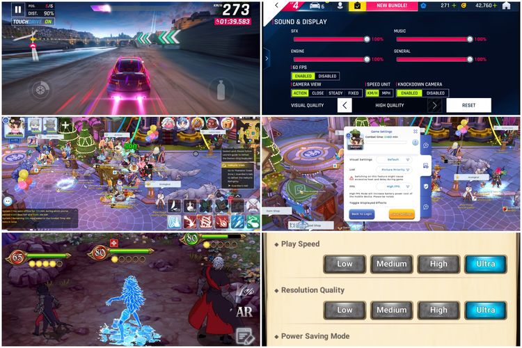 Tampilan dan pengaturan grafis game Asphalt, Ragnarok M: Eternal Love, dan The Seven Deadly Sins: Grand Cross yang berjalan di Black Shark 3.