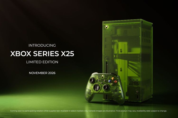 Ilustrasi Xbox Series X25 bersama Xbox Wireless Controller X25 Special Edition.